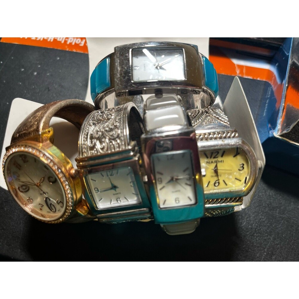 Ladies Wrist Watches Lot Of 5 Cuff Watches Quartz Japan Movt